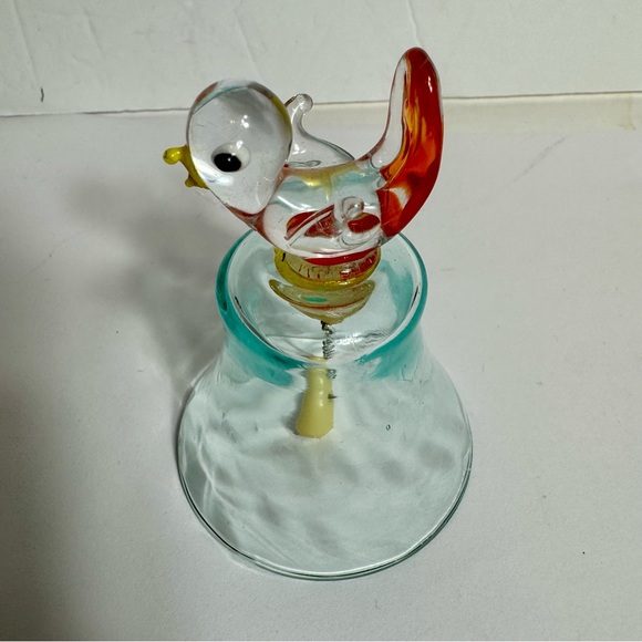 Art Glass Bell with Blown Glass Bird Finial. Approx. 3.5”H - Picture 2 of 10